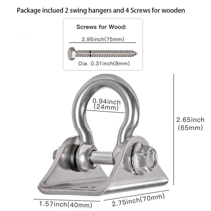 Set of 2 Heavy Duty 180° Swing Hangers, Stainless Steel Swing Hook for Ceiling Wooden Porch Swing Hanging kit Playground Gym Rope Boxing Bag Hammock Chair Yoga Swing Mount 1000 lb Capacity 2 Pack