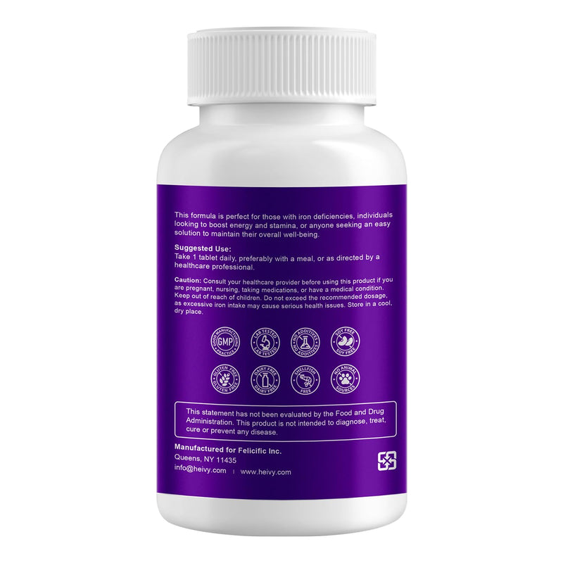 Heivy Ferrous Sulfate 325mg with Vitamin C 100mg, 240 Vegan Tablets | Iron Supplement 65mg, 8 Month Supply - Non-GMO, Vegan, Highly Absorbable 240 Count (Pack of 1)