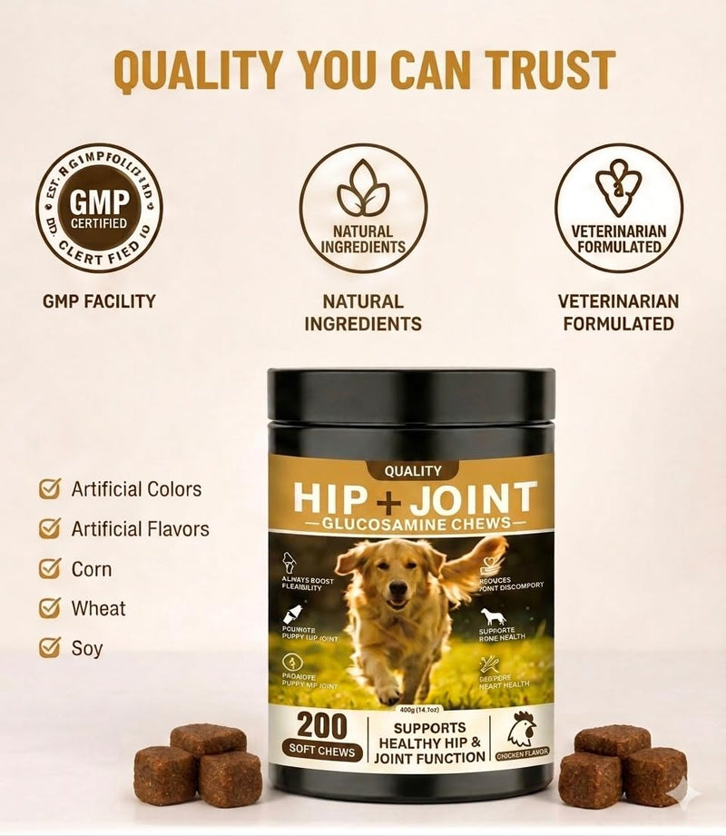 Joint Care Supplements for Dogs – Supports Healthy Joints,Mobility & Cartilage,Natural Ingredients,Vet-Approved Soft Chews for All Breeds & Ages-200Ct