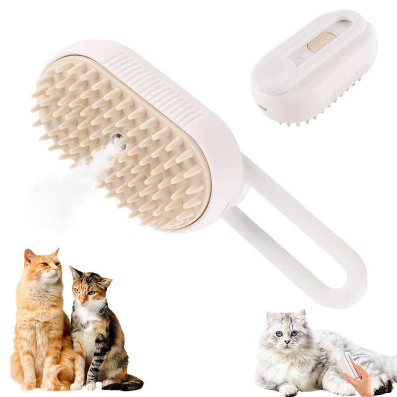 Taekooki Steam Cat Brush, Pet Hair Removal Comb with Water Tank, 3-in-1 Steam Cat Brush, Cat Brush with Steam, for Massage, Grooming and Hair Removal (White) White - BeesActive Australia