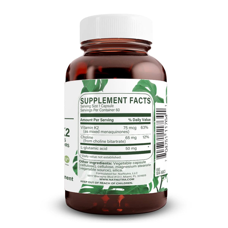 Natural Nutra Full Spectrum Vitamin K2 Supplement 75 mcg 60 Capsules | Supports Cardiovascular Health, Liver Function, Metabolic Health, Heart Health &Helps Promote Bone & Dental Health 60 Count (Pack of 1)