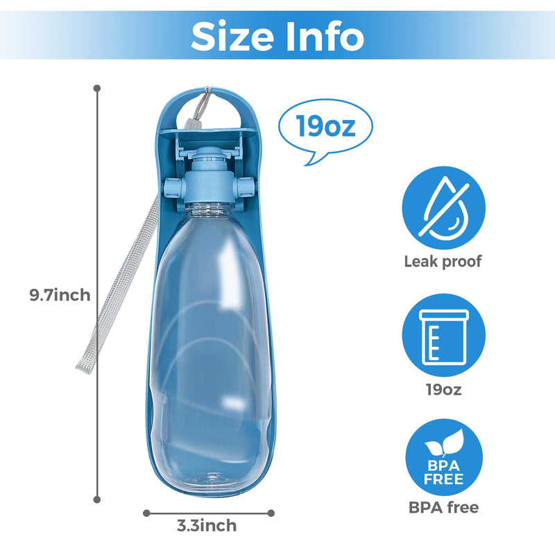 19oz Dog Water Bottle, Collapsible Dog Travel Water Bottle, Portable Dog Water Dispenser with Foldable Drinking Cup Bowl for Walking, Hiking, Lightweight, Leak-Proof, BPA Free, Blue A-Blue - BeesActive Australia