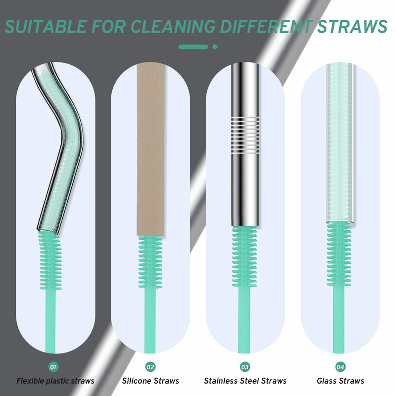 Reusable Silicone Straw Brush,Straw Cleaner,Pipe Cleaners,Extra Long Cleaner Brush for Cleaning Bottle Metal Glass Straws Drink Lid,Straw Cover,Smoothie Straw,Drinking Mint Green 6mm+8mm - BeesActive Australia