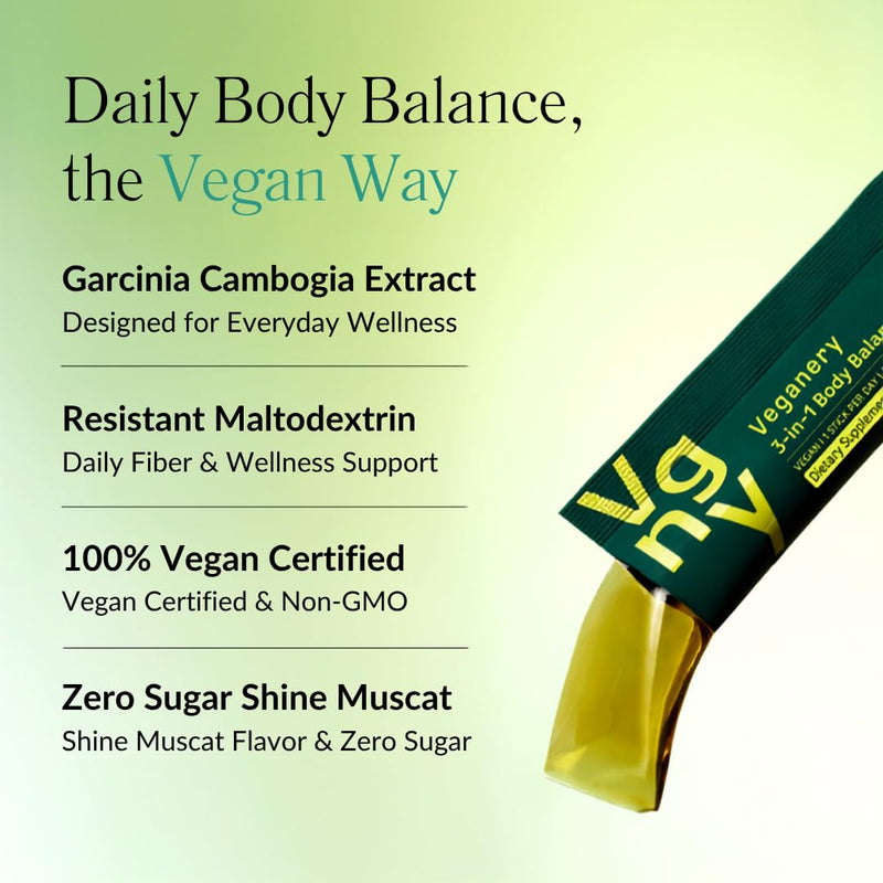 3-in-1 Body Balance Jelly 14 Sticks – Vegan Garcinia Cambogia & Dietary Fiber Supplement, Zero Sugar, Supports Healthy Metabolism, Shine Muscat Flavor, Korean Wellness Supplement