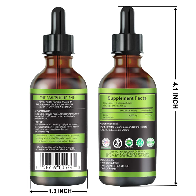 VITBOOST Liquid Biotin Drops 10,000mcg with Extra Strength - 60 Servings | Biotin Liquid for Hair Growth for Women & Men, Vegan Formula Supports Strong Nails and Healthy Skin