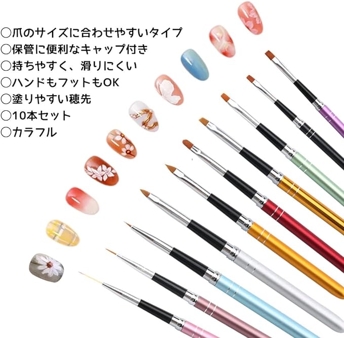 Chimoto Gel Nail Brush, Gel Nail Brush, Set of 10, Nail Art Brush, Cap Included, Nail Art Brush, French Brush, Oval Brush, Round Brush, Square Brush, Flat Brush, Angular Brush, Stylish, Fine Brush -  Australia
