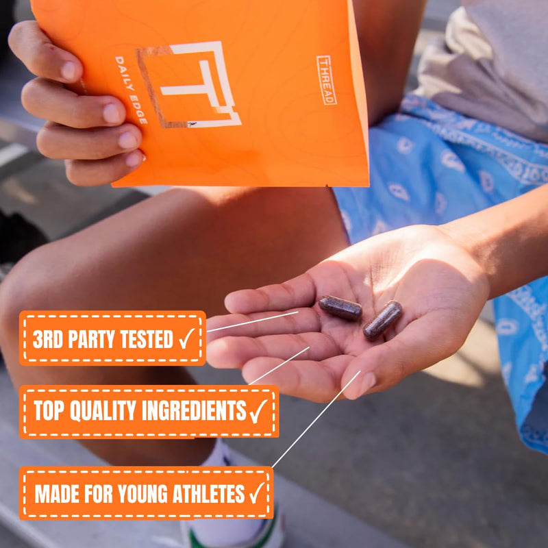 THREAD Performance Daily Edge, Energy & Endurance for Young Athletes, 30 ct | Dietary supplement with Iron & trace minerals for energy support & endurance, capsule format for active lifestyles