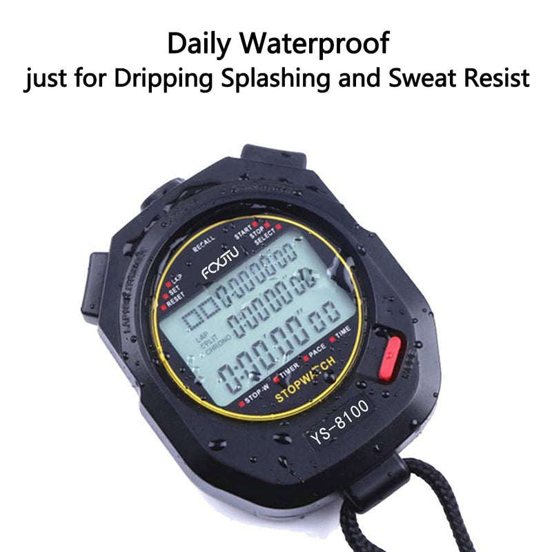 FCXJTU Digital Sports Stopwatch Timer 10/100 Lap Split Memory Stopwatch Calendar Alarm, Pace Mode with 3-Row Extra Large Screen Water Resistant Includes Battery, Lanyard for P.E Referee Coaches Lap100