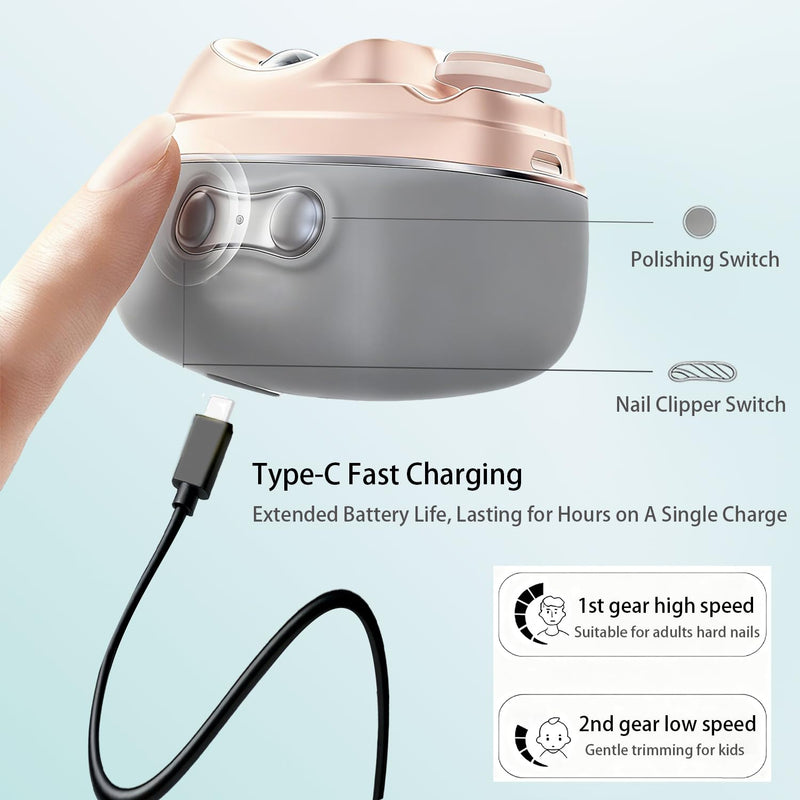4 in 1 Electric Nail Clipper, Automatic Nail Clipper with 2 Polisher & UV Light, Rechargeable Nail Trimmer with LED Light & Nail Scraps Storage, Ideal Electric Nail Clippers for Seniors, Adult&Kids Grey - BeesActive Australia