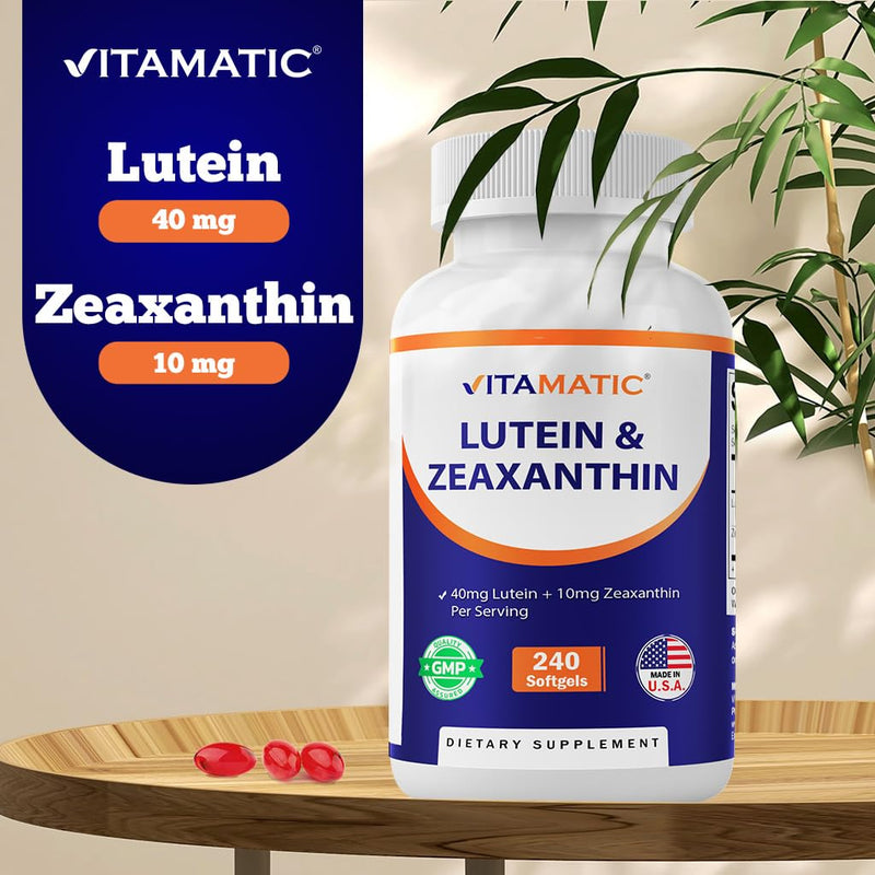 Vitamatic Lutein 40mg with Zeaxanthin 10mg, Eye Health Support Supplement, 240 Softgels - BeesActive Australia