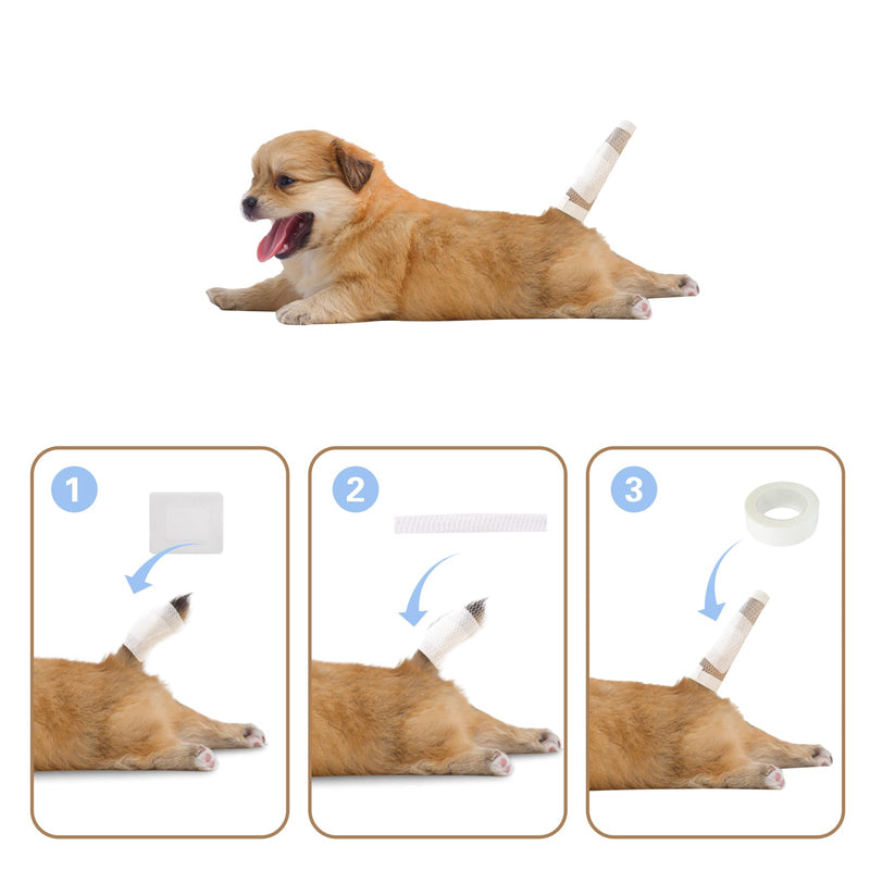 16 PCS Dog Tail Protector Dog Ends Starter Pack Including 10 Breathable Mesh Dog Tail Dressing 5 Gauze and 1 Roll Self-Adhesive Pet Bandage Vet Wrap for Dogs Cats Other Pets Animals - BeesActive Australia