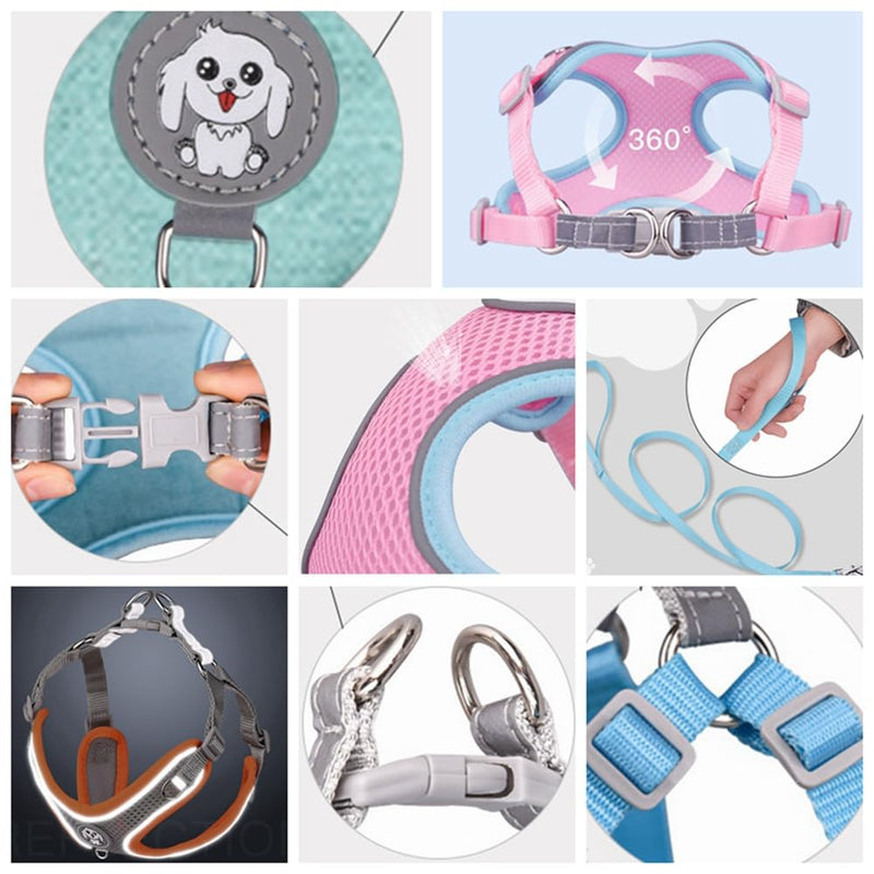 Adjustable No-Pull Dog Cat Harness Leash Set- Reflective Comfortable Control Vest Set- Soft Mesh Step-in Dog Cat Harness Leash,Orange,XXS XXS:Neck 13-15",Chest 14-17" Orange - BeesActive Australia