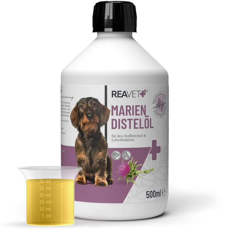 ReaVET Milk Thistle Oil for Dogs & Horses 500ml - Natural Premium Quality - Barf Additive, Thistle Oil Dog, Barf Oil Milk Thistle Oil Dog I Rich in Vitamin E, Omega-6, Omega-9 500 ml