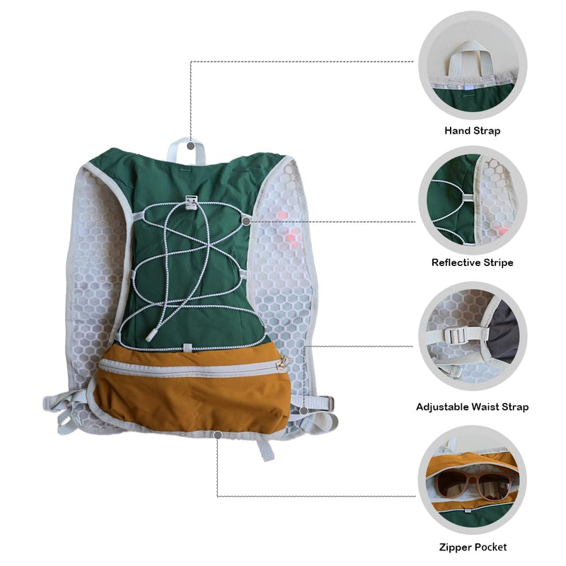 Lightweight Running Vest with 1L Hydration Bladder – 5L Trail Running Water Vest for Women & Men, Adjustable Fit Hydration Pack for Marathon, Jogging, Hiking, Cycling (Green/Grey/Pink) Green Large