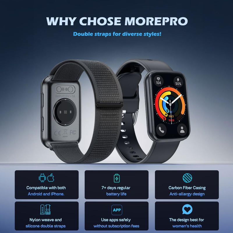 MorePro Health Fitness Tracker with Blood oxy-gen Monitor and 24/7 Heart Rate and Blood Pressure, 120+ Sport Modes Waterproof Fitness Watch, Sleep Monitor for Women Men Android iOS deep black - BeesActive Australia