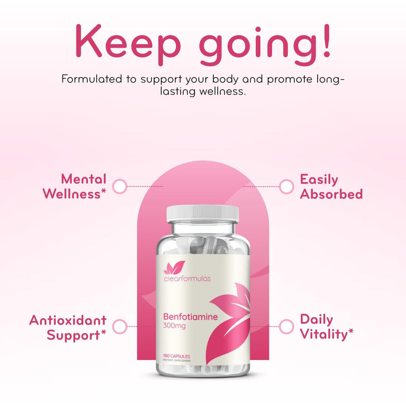 High Absorption Vitamin B1 Benfotiamine 300mg - Benfotiamine Supplement for Glycation Heart and Nerve Support - Vegan Non-GMO & Gluten Free Fat Soluble Thiamine B1 Supplement (180 Servings)