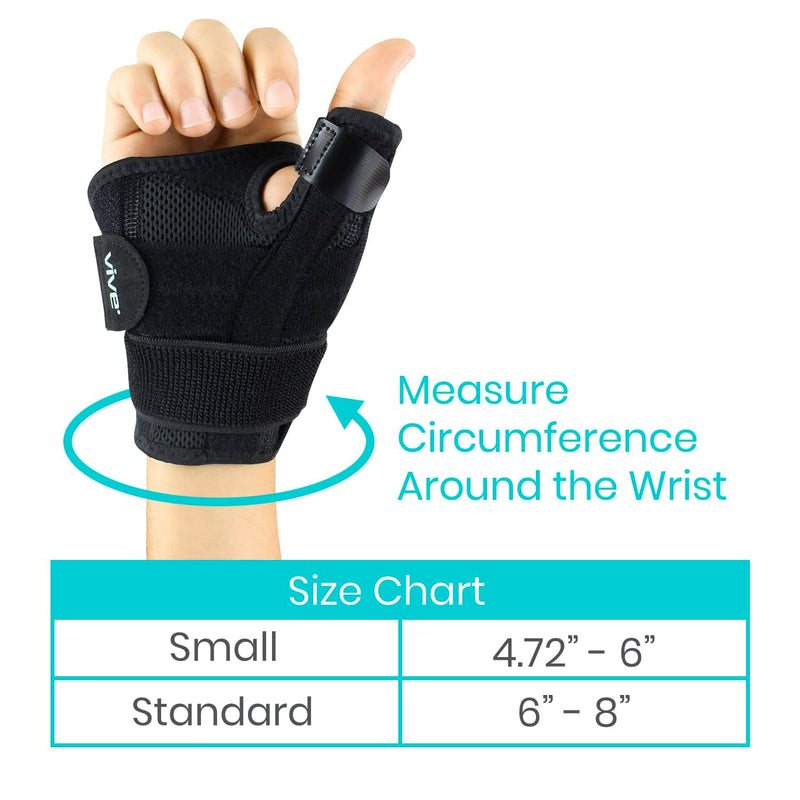 Vive Thumb & Wrist Brace for Right or Left Hand - Spica Splint Brace for Carpal Tunnel, Tendonitis, & Arthritis in Hands or Fingers - Compression Support for Women Men - Stabilizer Relief for Bowling Black Small