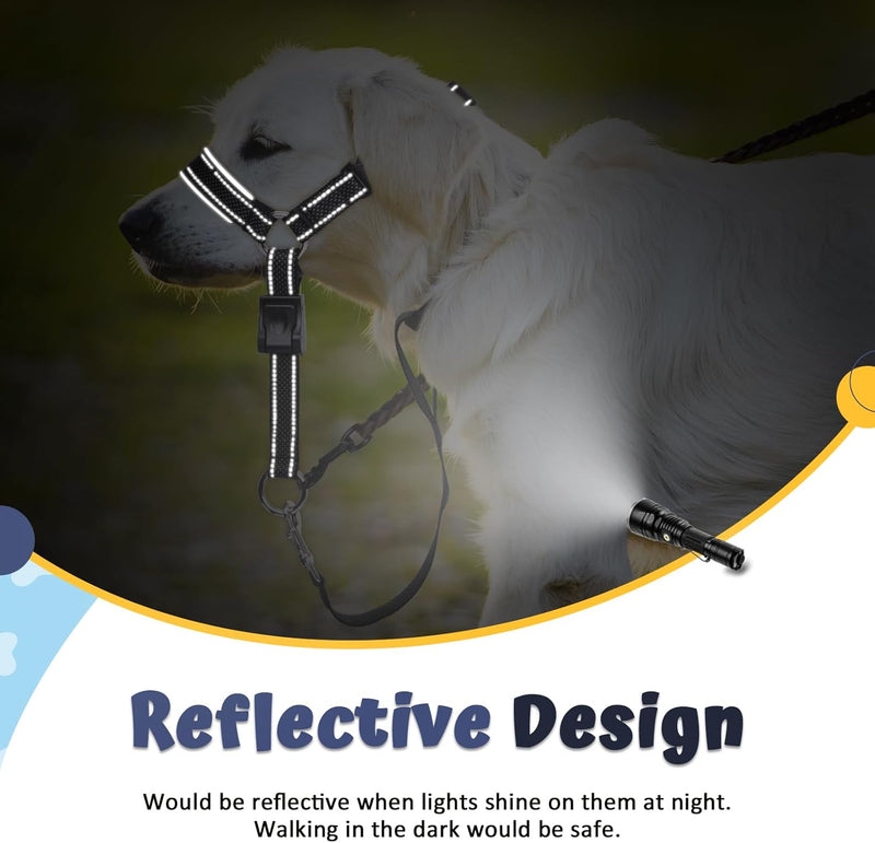 BARKLESS Dog Head Collar, Soft No Pull Dog Head Halter, Reflective Dog Muzzle Leash with Safety Link, Adjustable Headcollar, Padded Nose Leash for Large Medium Dogs Training Walking (Black, XL) Black XL (Snout 12"-14.25") - BeesActive Australia
