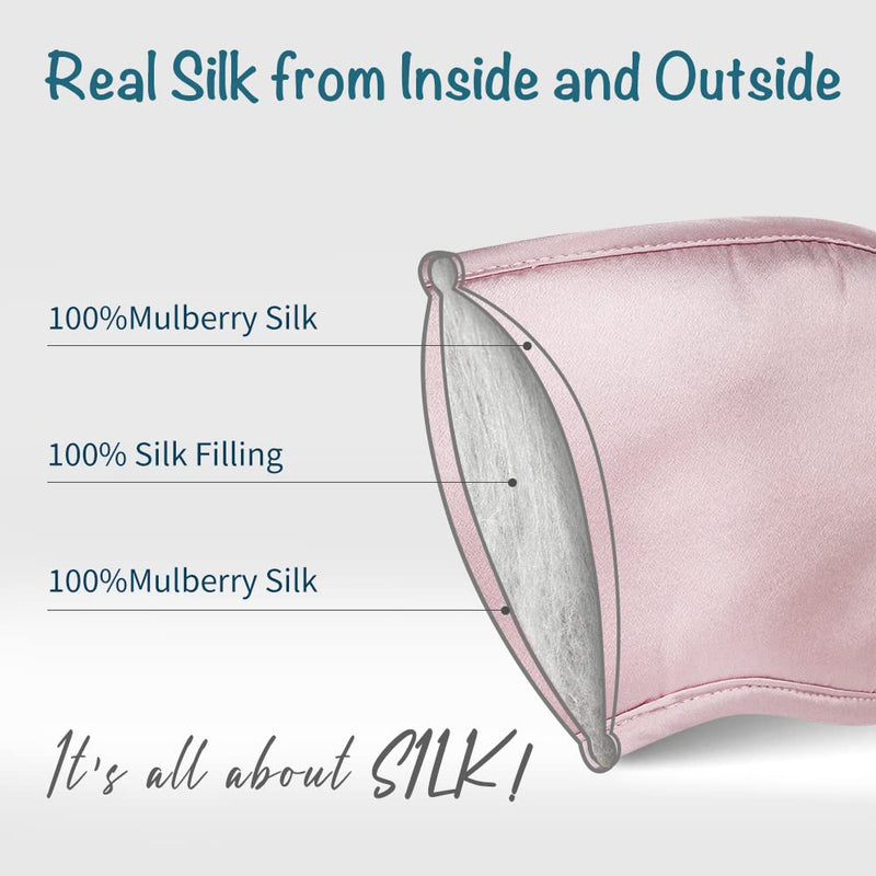 LULUSILK Mulberry Silk Sleep Eye Mask & Blindfold with Elastic Strap/Headband, Soft Eye Cover Eyeshade for Night Sleeping, Travel, Nap(Pink) Pink 1 Count (Pack of 1) - BeesActive Australia