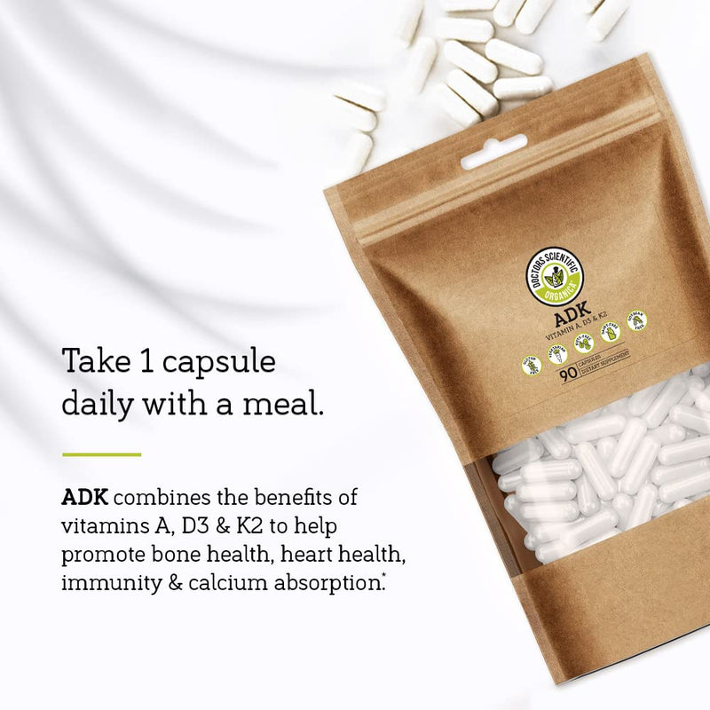 Organica DSO: ADK Vitamin Supplement - Vitamin D3 K2 and A - 90 Capsules - High Potency ADK Complex for Bone Health and Heart Health Support