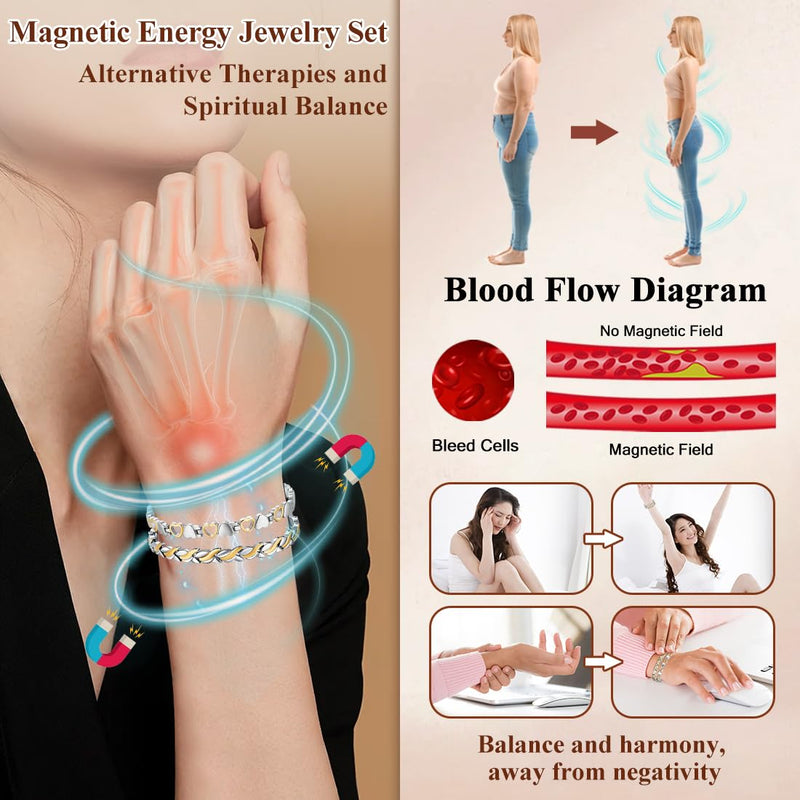 Magnetic Bracelets for Women Titanium Bracelet Strength Magnet with Adjustable Tool (2 PCS) Silver Gold Fish Tail - BeesActive Australia