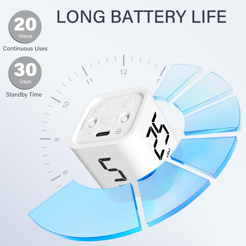 Rotating Pomodoro Timer 5, 25, 10 50 Minutes Preset, Desk Productivity Flip Timer, Cube Countdown Stopwatch for ADHD, Vibration/High/Low Volume, for Work, Study, Back to School, Kitchen, 2 White 2 Pack White