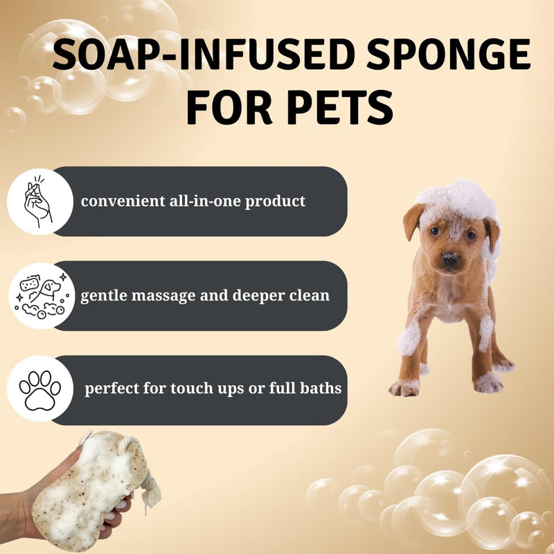 Pet Sponge with Soap-Infused | Coconut Oatmeal Formula for Cats & Dogs | Simple Ingredients & Soothes Skin | 10+ Washes, brown