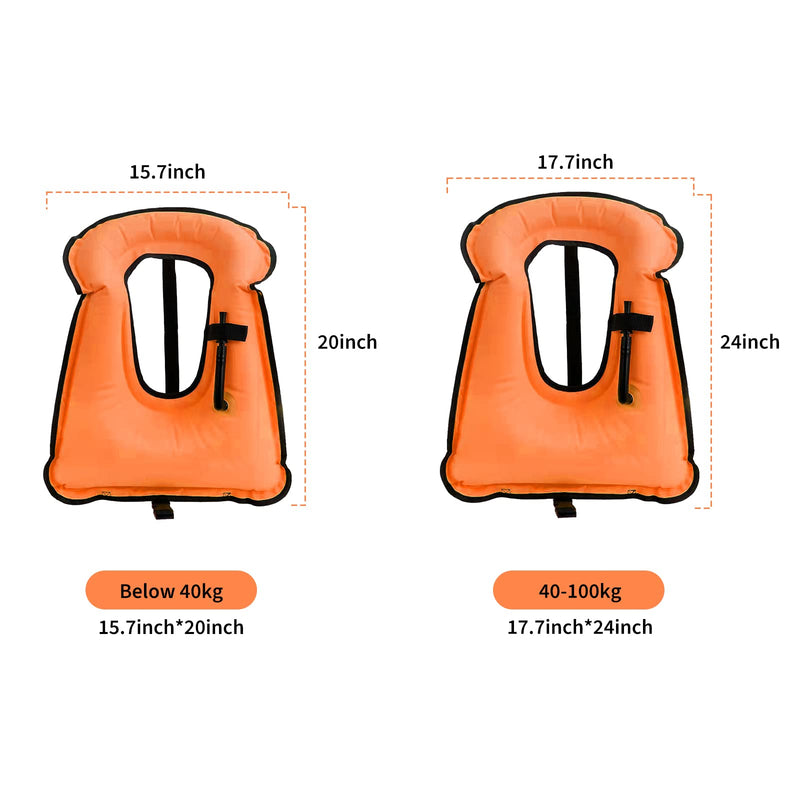 Swim Vest for Adults,Inflatable Buoyancy Vests-Portable Snorkel Vest for Diving Surfing Swimming Outdoor Water Sports 40-100kg Orange