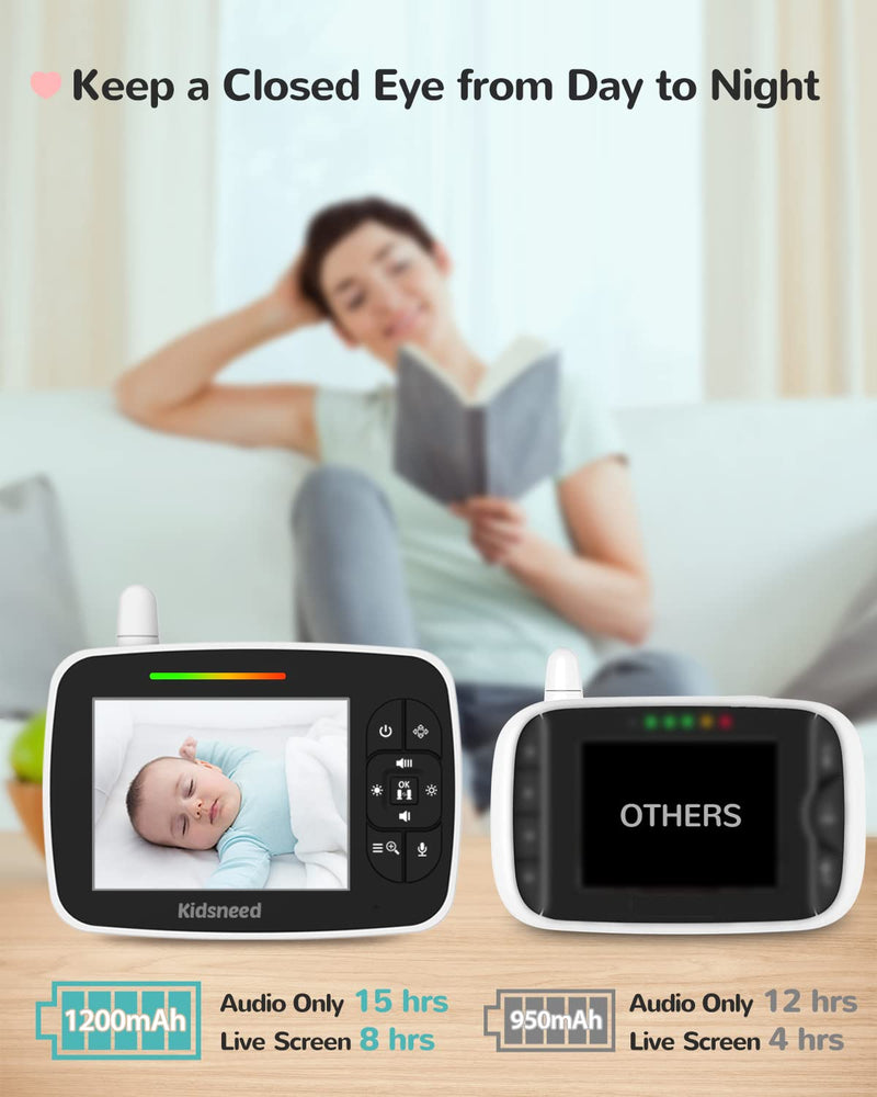 Kidsneed Baby Monitor - 3.5 Inch Video Baby Monitor with Remote Control Pan& Tilt &Zoom Camera, Two-Way Audio, Night Vision, Temperature Monitoring, Lullabies, 960ft Long Range 935A - BeesActive Australia