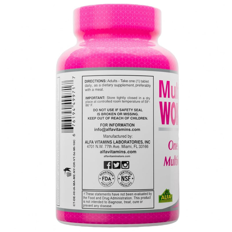 ALFA VITAMINS Multi Women Vitamins Dietary Supplement with Essential Vitamins & Minerals for Women - Amino Acids + Antioxidants - 100 Tablets Women (1 Pack)