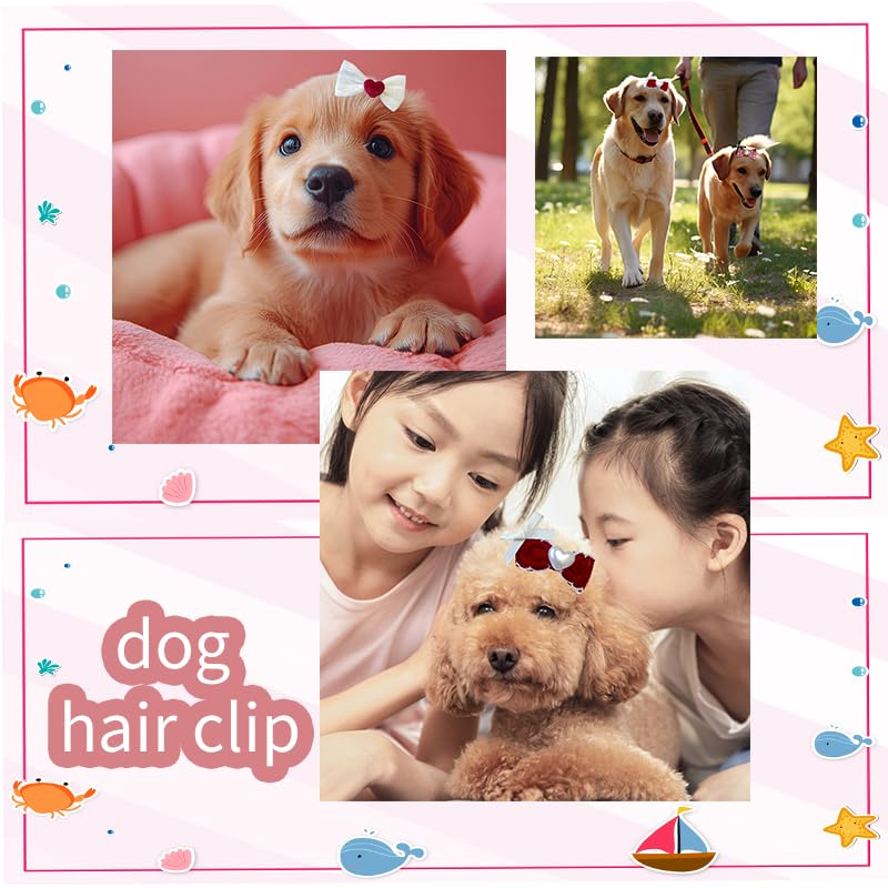 6Pcs Dog Hair Clips, Handmade Small Pet Hair Bows, Cute Cat Hair Grooming Accessories, Metal Snap Hair Clips for All Kinds of Long-haired Pets（Red） - BeesActive Australia