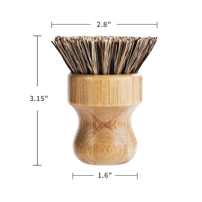 Palm Pot Brush- Bamboo Round 3 Packs Mini Dish Brush Natural Scrub Brush Durable Scrubber Cleaning Kit with Union Fiber and Tampico Fiber for Cleaning Pots, Pans and Vegetables - BeesActive Australia