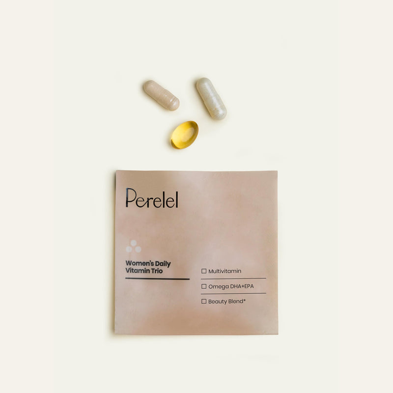 Perelel Womens Daily Vitamin Trio, Multivitamin, Omega 3 DHA, & Biotin | Multivitamin & Beauty Blend Supplements for Nutrient Support & Overall Wellness, Gluten Free, Non-GMO, 30 Daily Pill Packs