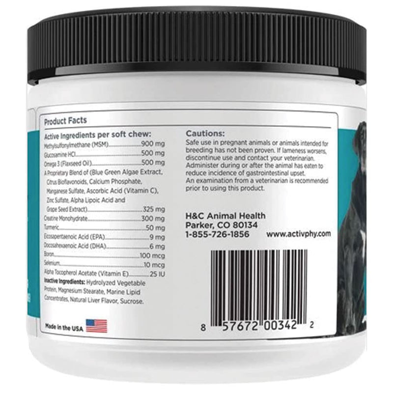 Hip + Joint Supplement with Glucosamine, MSM, Omega 3s, and Turmeric, Normal Inflammatory Response, Antioxidants, Made in USA, For Dogs , 75 ct - BeesActive Australia