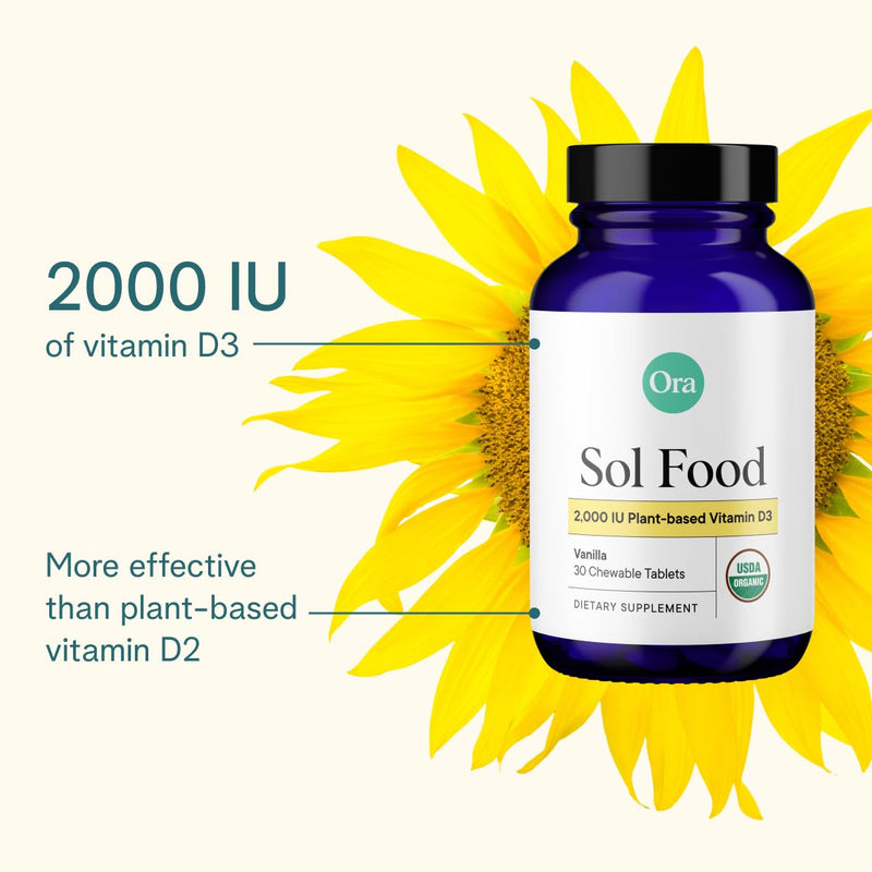 Ora Organic Vitamin D3 2000IU - Vegan Vitamin D Chewables from Lichen for Bone Health, Immune Support, & Mood | Maximum Absorption - 1 Month Supply, 30 Vegan Chewable Vanilla Tablets 30 Count (Pack of 1) Organic Tablets - 2000 IU