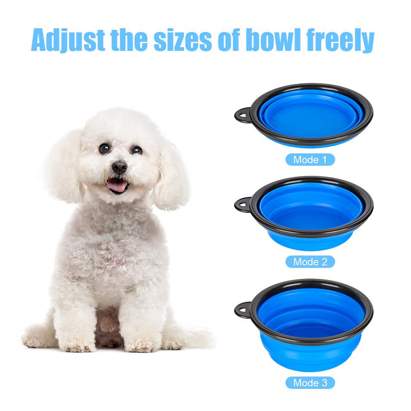 Pack of 2 Large Size Collapsible Dog Bowl, Food Grade Silicone BPA Free, with Carabiner Clip Foldable Expandable Cup Dish for Pet Cat Food Water Feeding Portable Travel Bowl (Blue & Red) Blue & Red