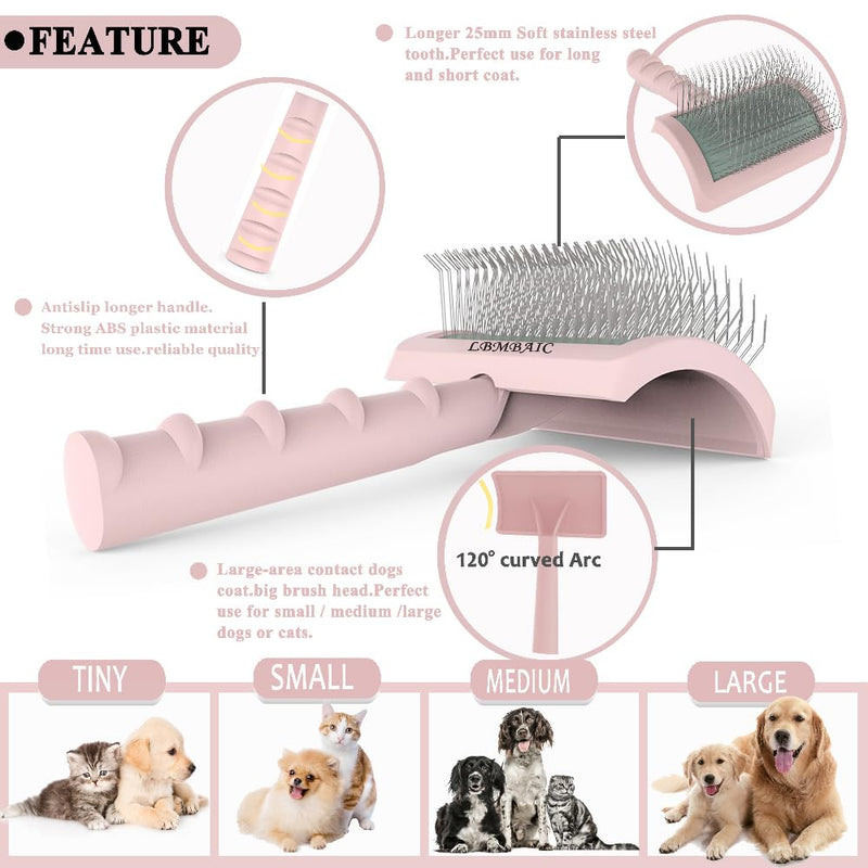 Super Dense Soft Slicker Brush for Thick and Long Fur Dogs - Grooming Brush for Fluff, Shedding, Tangles on Goldendoodles - 25mm (1") pink - BeesActive Australia