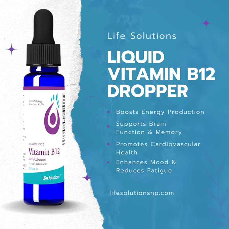 Life Solutions Liquid Vitamin B12 Methylcobalamin Drops, 2 Fl Oz | Made in USA, Supports Energy & Metabolism, High Absorption, Vitamina B12, Non-GMO, Gluten-Free