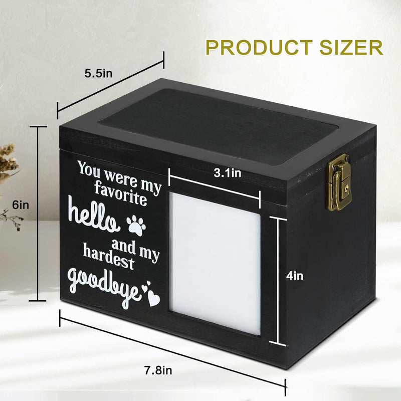 Hoclauho Wooden Pet Urn with Photo Display and Lock, Memorial Box for Dog or Cat, Memorial Urn for Dog and Cat Ashes (Black, 20*15.3*14) 20*15.3*14 Black - BeesActive Australia