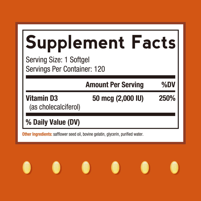 Doctor's Recipes Vitamin D3 2000 IU, Cholecalciferol, 120 Softgels, Non-GMO, Bones, Calcium Absorption, Immune Health, Energy & Mood Support