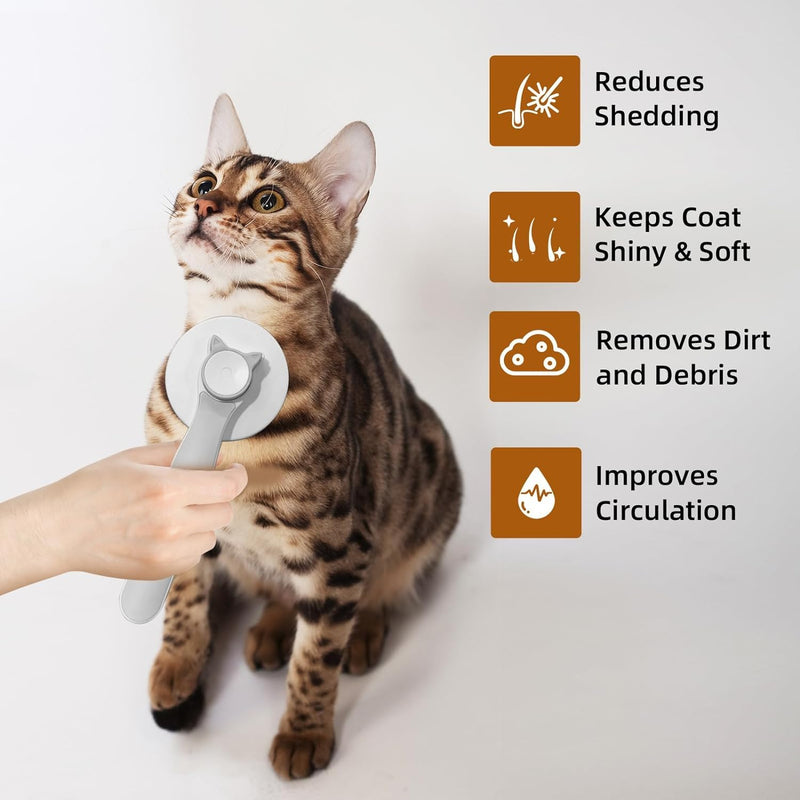 Versatile Pet Grooming Brush - Gently Removes Loose Undercoat, Suitable for Cats and Dogs, Ideal for Massage (Gray) Gray