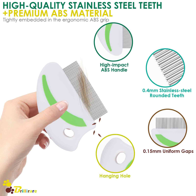 2 Pack Flea Lice Comb, Stainless Steel Dog Cat Grooming Combs with Rounded Teeth, Professional Pet Tear Stain Remover, Dematting Tool for Small, Medium & Large Pets - BeesActive Australia
