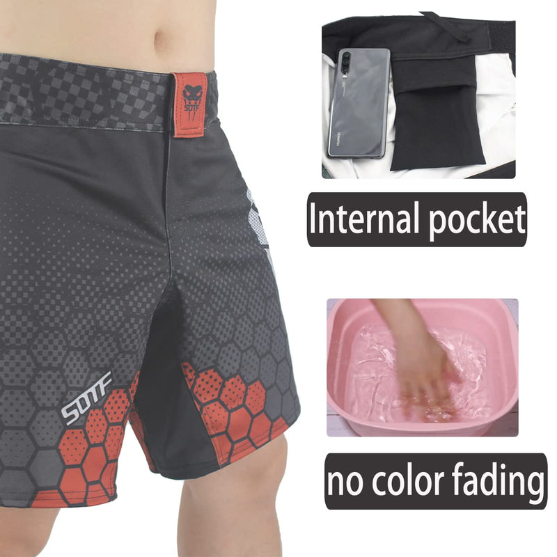 Boxing Shorts for Men Training Fight Shorts Men MMA BJJ Shorts No Gi Black Red Medium