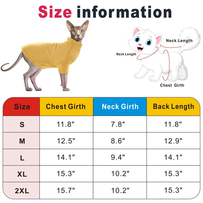Idepet Sphynx Cats Sweater 2 Pack,Turtleneck Hairless Cat Shirt Soft and Warm Kitten Clothes with Sleeves Pullover Pet Winter Pajamas Jumpsuit for Cat Puppy (Black&Yellow, Large) Black&Yellow - BeesActive Australia