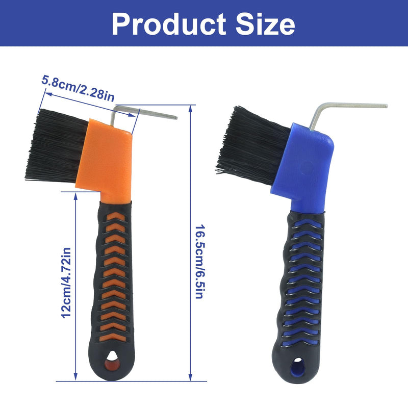 Horse Hoof Pick Brush, Soft Touch Rubber Handle Portable Hoof Pick for Horse Grooming, Cleaning (Orange+Blue) Orange+Blue