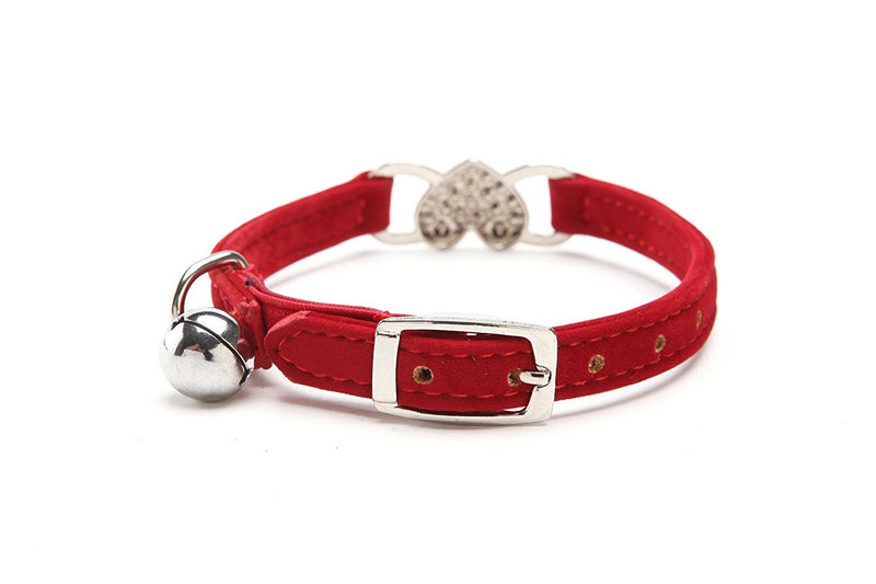 CHUKCHI Adjustable Cat Collar with Bell and Heart Pendant with Crystal Stones Soft Velvet Fabric Safe Collar 8-11 Inch - BeesActive Australia