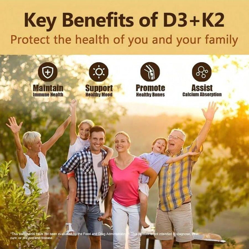 Vitamin K2 with D3 Supplement Non-GMO Formula 125 mcg Vitamin D3 & 100 mcg K2 (MK-7) Easy to Swallow D & K Complex, 60 Capsules