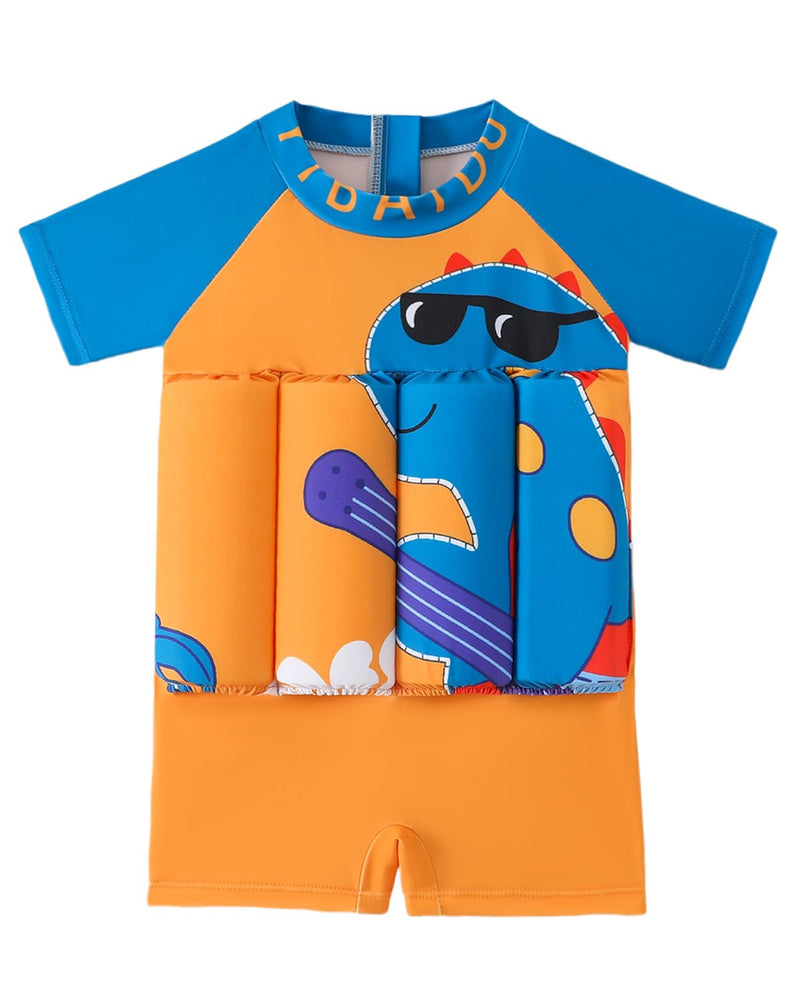 Toddler Floatation Swimsuit Boys 1-6T, One Piece Float Suit with Built-in Floats, UPF 50+ Floating Bathing Suit Orange Dinosaur 1-2T - BeesActive Australia