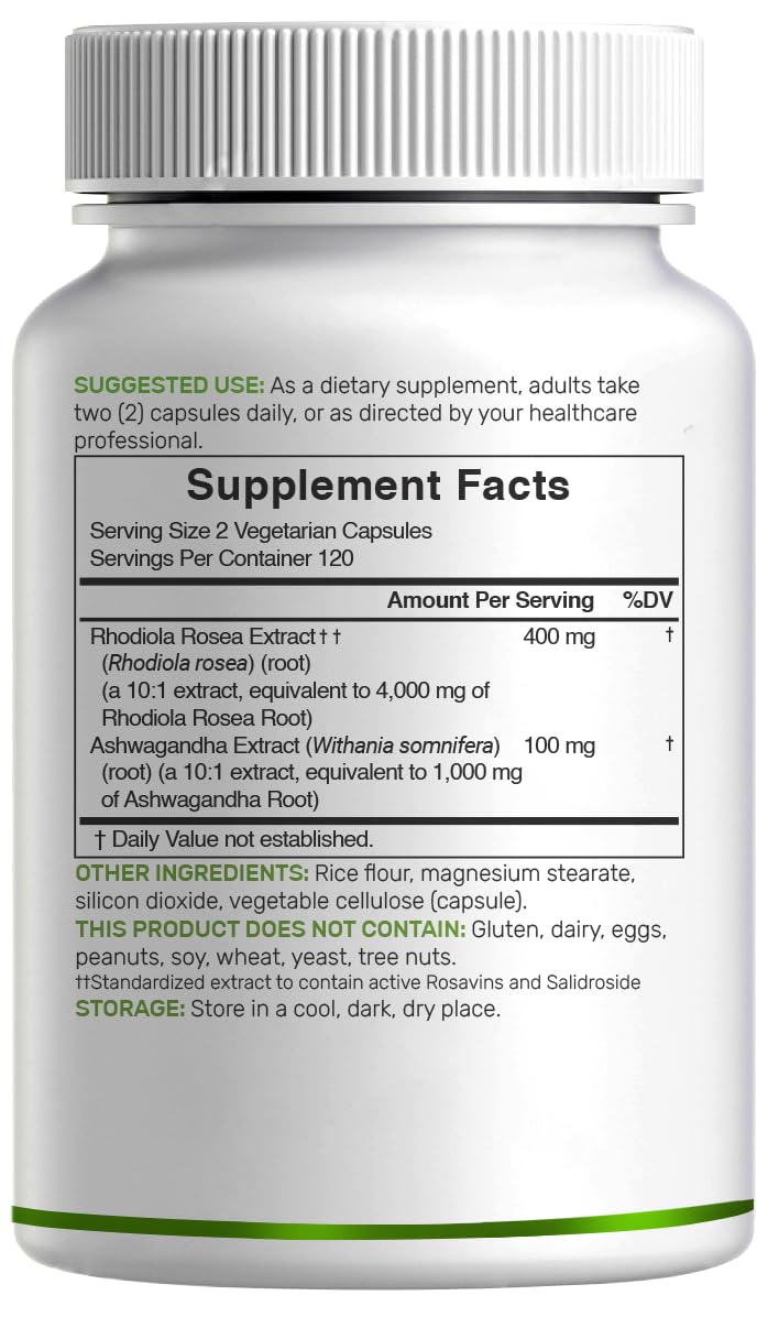 DEAL SUPPLEMENT Rhodiola Rosea with Ashwagandha 5,000mg Per Serving, 240 Veggie Capsules ‚Äì Max Strength 10:1 Root Extract ‚Äì Adaptogenic Supplements for Relaxation, Energy, & Brain Health ‚Äì Non-GMO