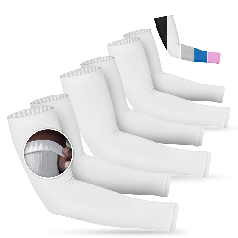 SportsTrail Cooling Arm Sleeves for Men & Women – Breathable, UV Sun Protection, Sports Arm Sleeves for Women, Men & Youth Non-Slip One Size 3 Pairs: White